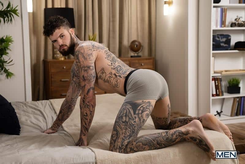 Gay threesome Paul Canon Chris Cool double fucking sexy tattooed stud Hatler 2 gay porn pics 1 - Gay threesome Paul Canon and Chris Cool double fucking with sexy tattooed stud Hatler Gurius